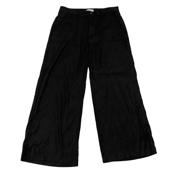 Evereve Linen Blend Wide-Leg High Rise Trouser Pants Classic Black size 32 - Picture 1 of 9